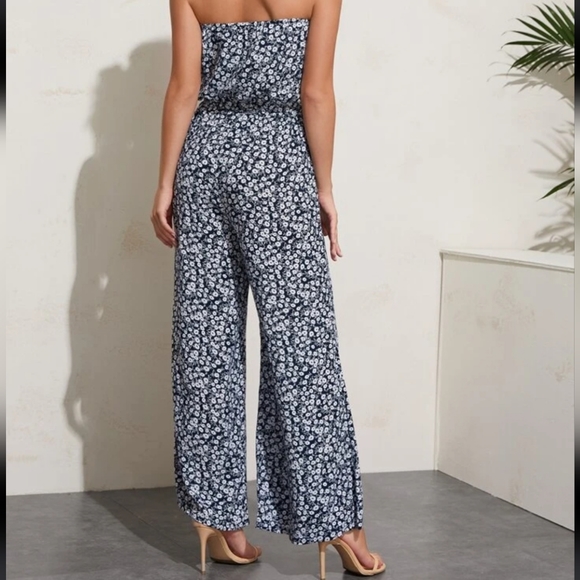 Floral wide leg strapless jumpsuit - Picture 2 of 2
